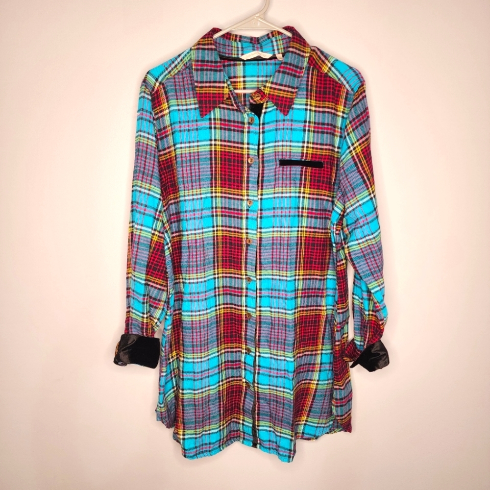 Soft Surroundings Multicolored Button Down Flanne… - image 1